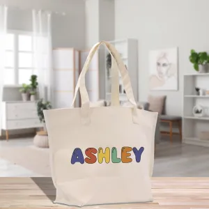 Personalized Name Cotton Canvas Hand Bag Custom Bridesmaid Gift Hand Bag Magnetic Closure Gift for Her (CNP1001)