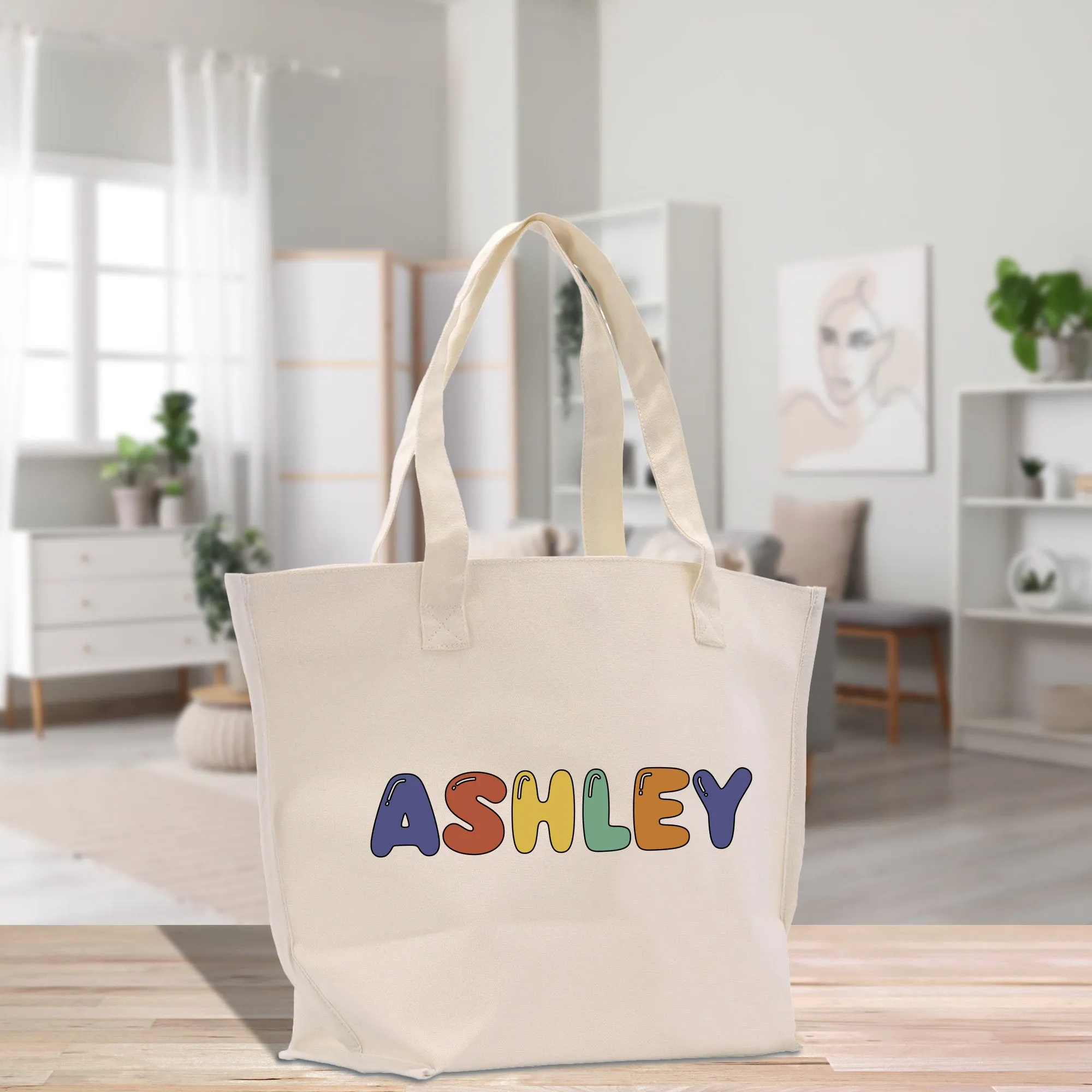 Personalized Name Cotton Canvas Hand Bag Custom Bridesmaid Gift Hand Bag Magnetic Closure Gift for Her (CNP1001)