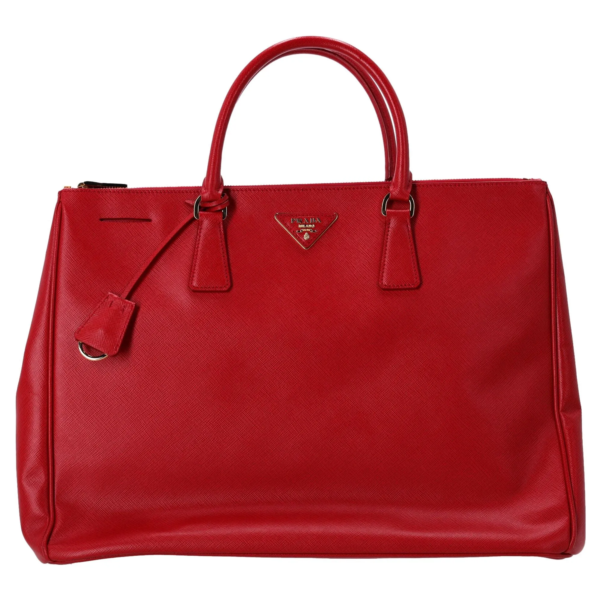 Prada Extra Large Galleria Hand Bag in Red Saffiano Leather