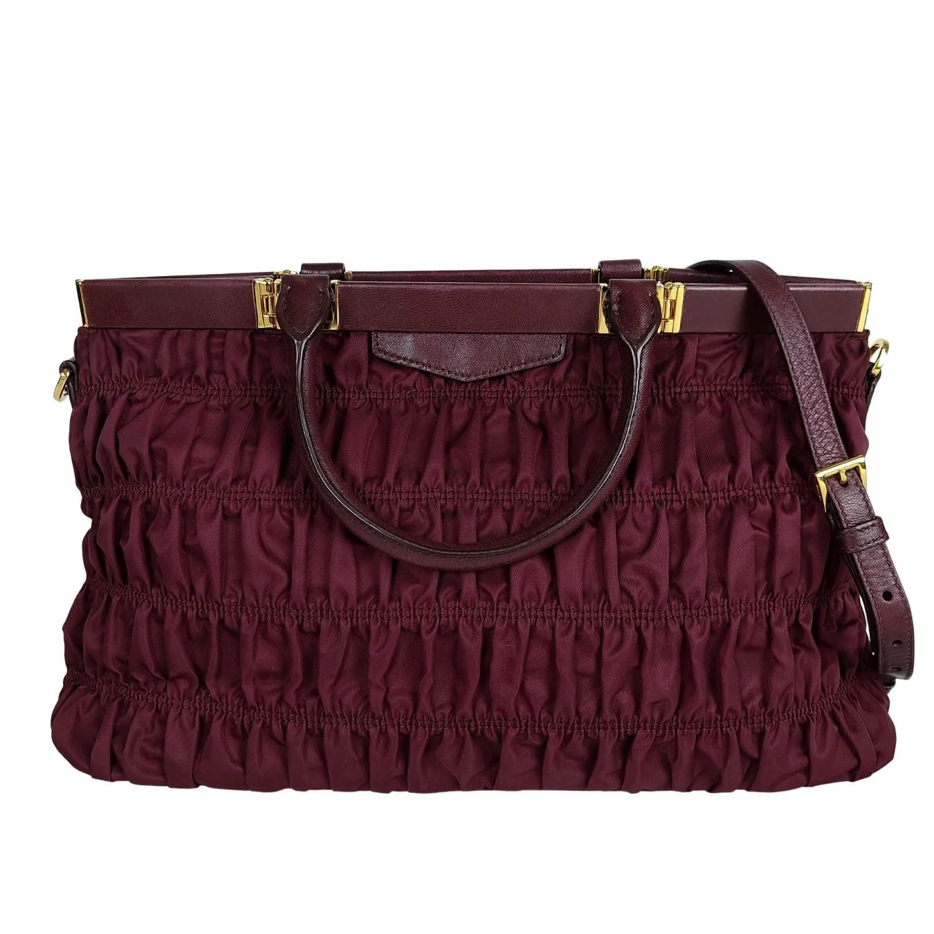 PRADA Gaufre shoulder bag in burgundy nylon and leather trim