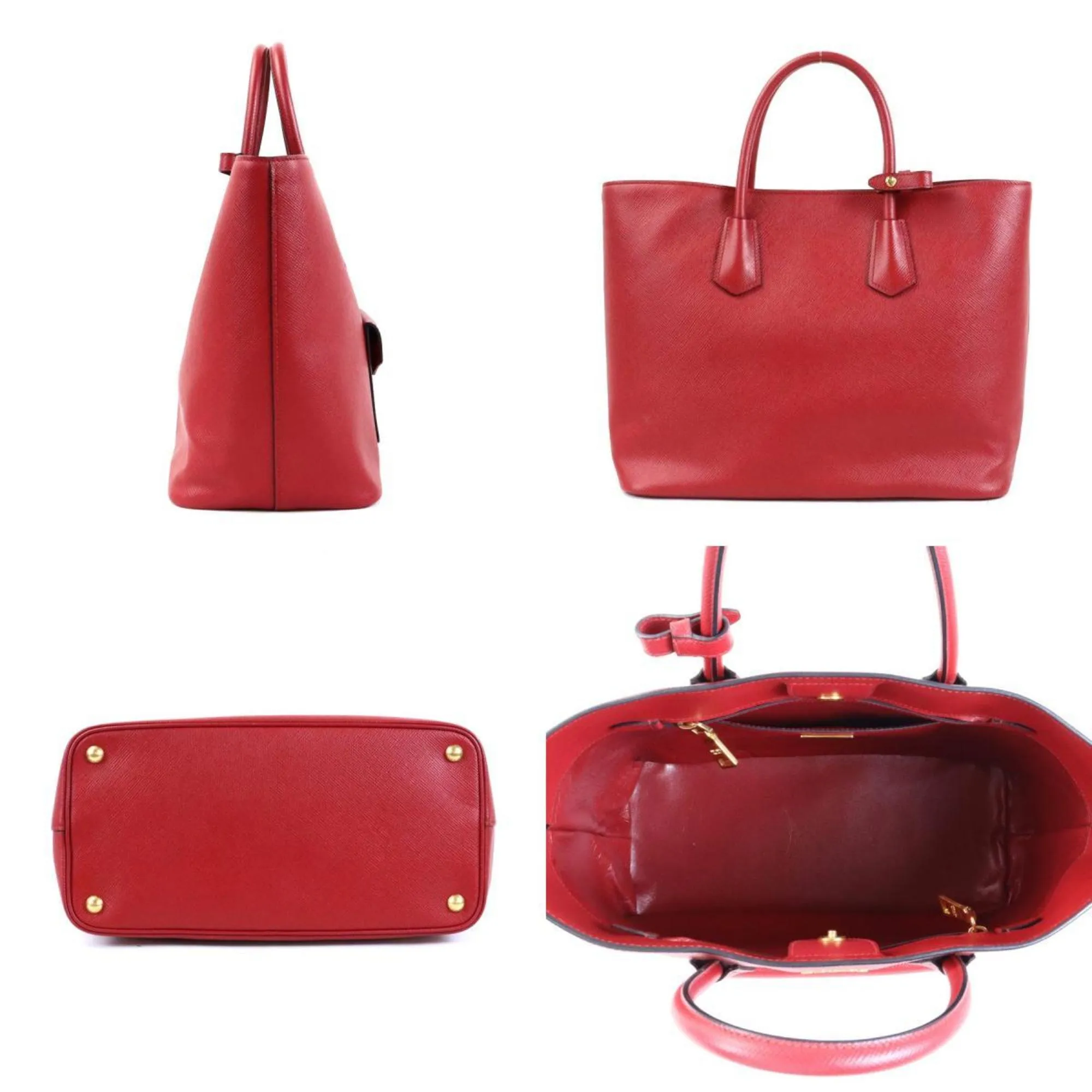 PRADA Handbag Shoulder Bag Leather Red Unisex BN2729