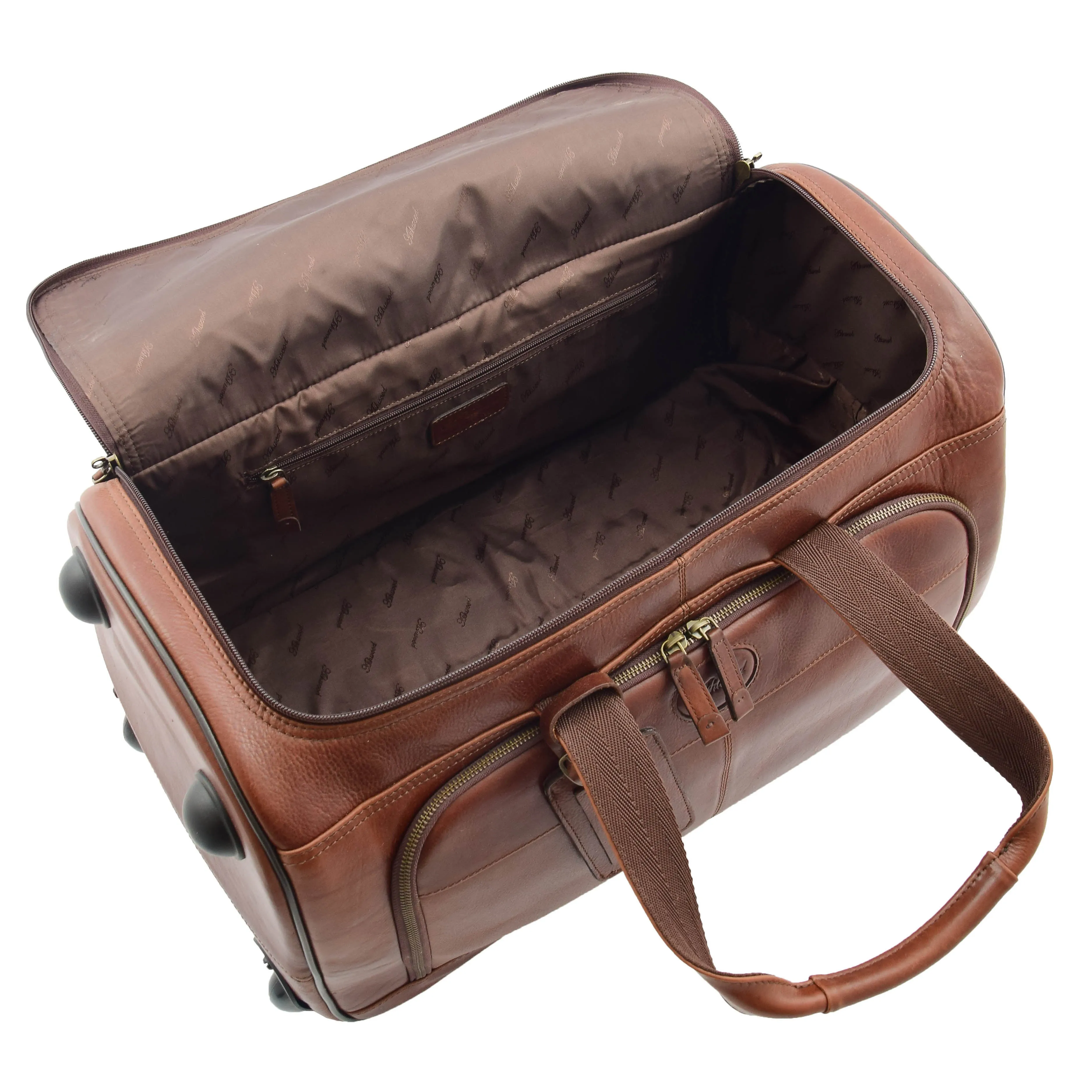 Real Leather Wheeled Holdall Duffle Bag Combrew Brown