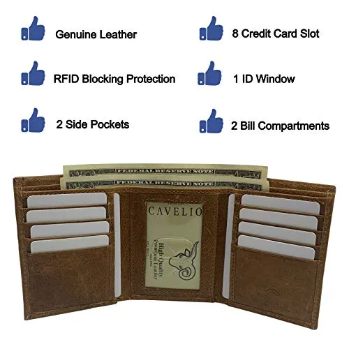 RFID Genuine Leather Slim Mens Trifold Wallet With ID Window Front Pocket USA Series Wallet Gift Box