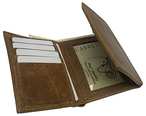 RFID Genuine Leather Slim Mens Trifold Wallet With ID Window Front Pocket USA Series Wallet Gift Box