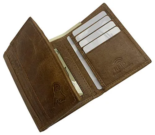 RFID Genuine Leather Slim Mens Trifold Wallet With ID Window Front Pocket USA Series Wallet Gift Box