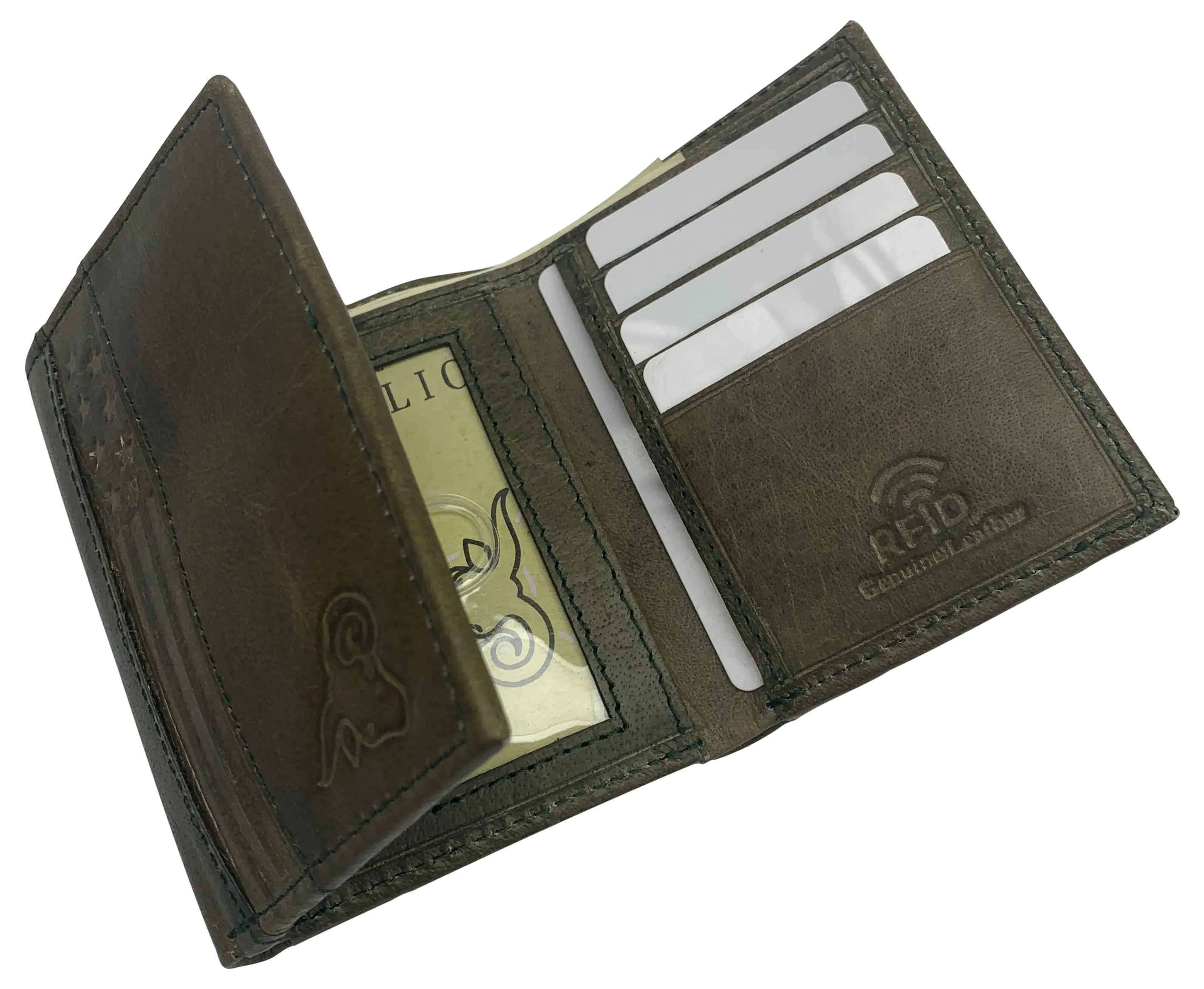 RFID Genuine Leather Slim Mens Trifold Wallet With ID Window Front Pocket USA Series Wallet Gift Box