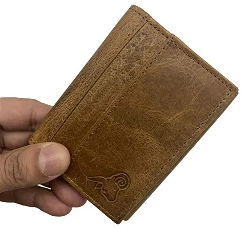 RFID Genuine Leather Slim Mens Trifold Wallet With ID Window Front Pocket USA Series Wallet Gift Box