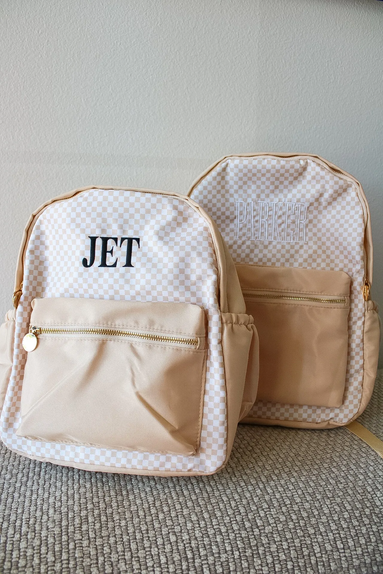 Tan Checkered Backpack
