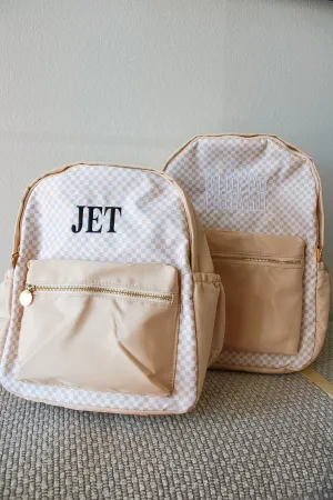 Tan Checkered Backpack