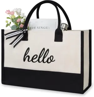 TOPDesign Personalized Initial Jute/Canvas Beach Bag, Monogrammed Gift Tote Bag for Women