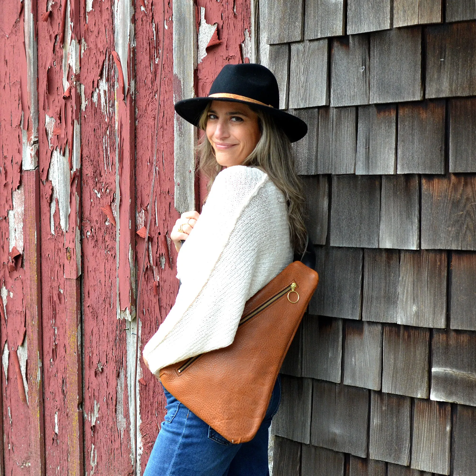 Triangle Sling Bag - Pebbled Navy Blue Slouchy Leather