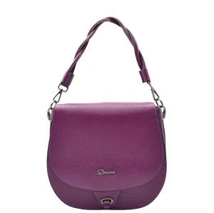 Womens Large Satchel Cross Body Leather Bag Zip Strap ALICIA Purple